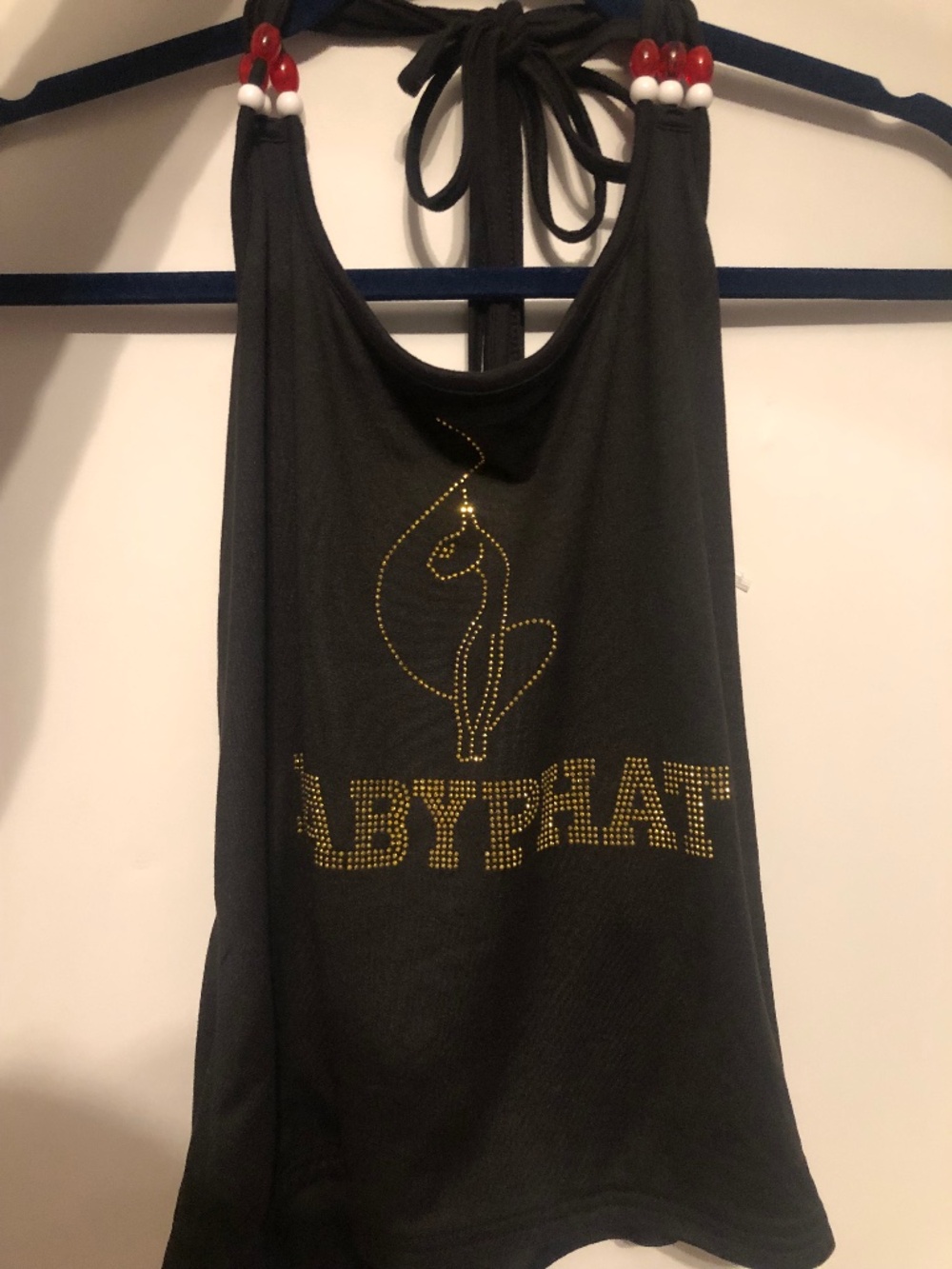 NWT. Baby Phat Juniors black halter rhinestone graphic